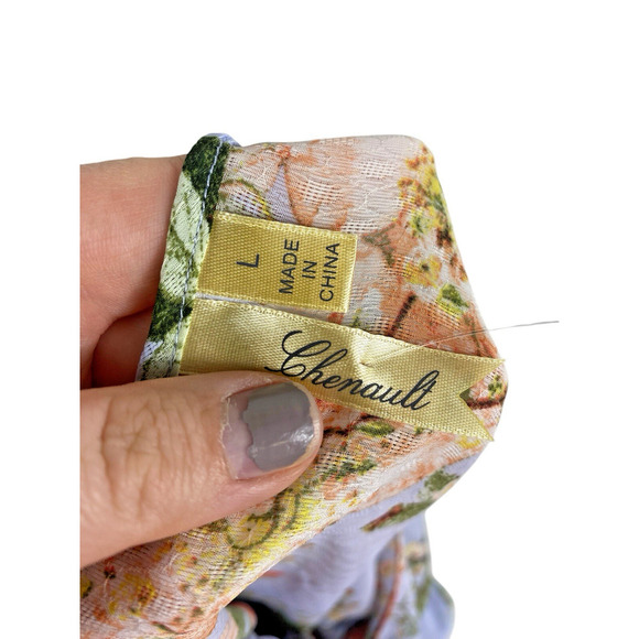 Chenault Blouse Top Light Blue Romantic Rose Floral Bell Sleeve Cottage Large - Picture 8 of 12